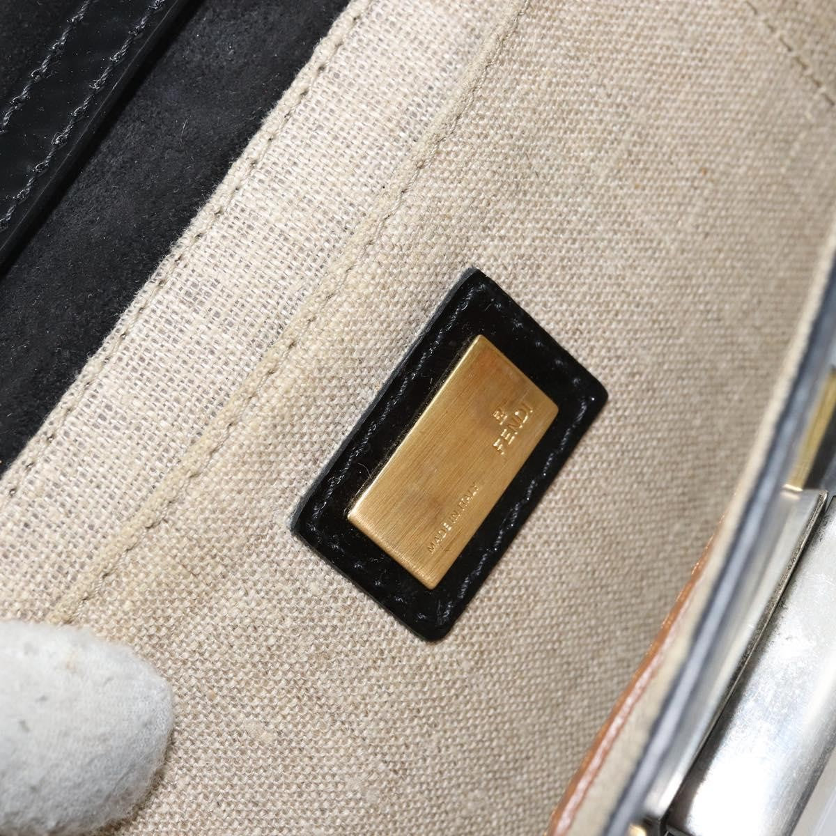 Fendi Vintage Shoulder Bag Enamel, BLACK, PATENT_LEATHER, Shoulder bag