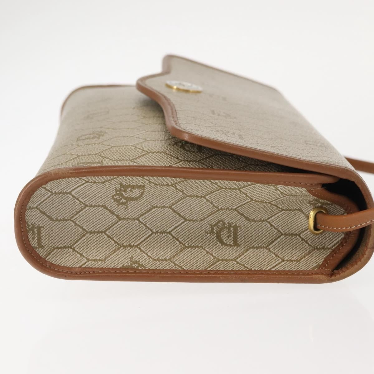 Christian Dior Vintage Honeycomb Flap Crossbody Bag Canvas and Leather, BEIGE, CANVAS, Shoulder bag