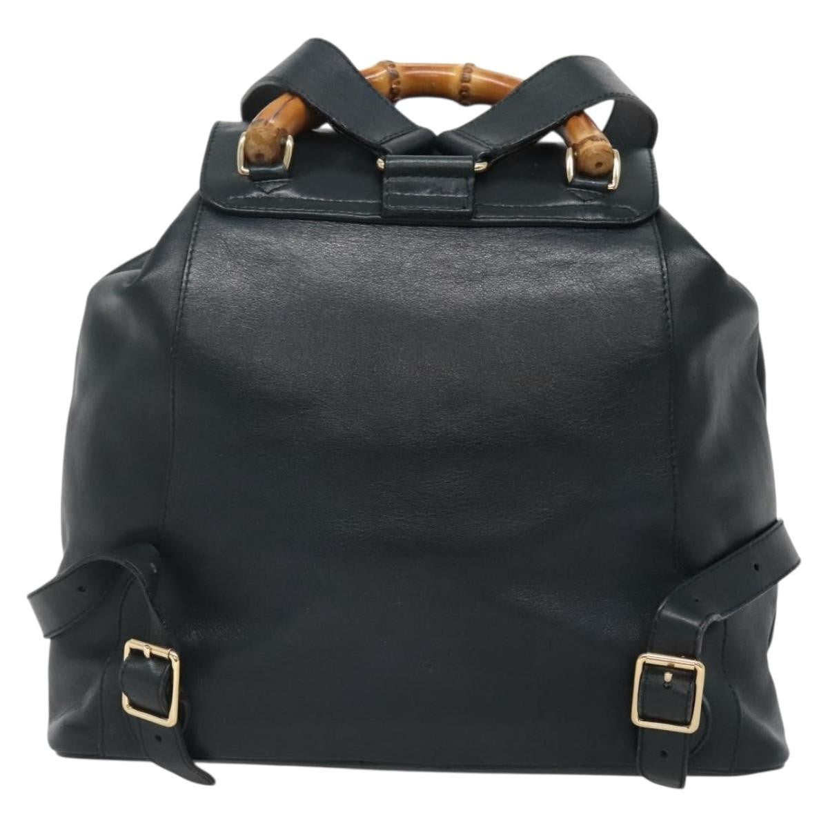 Gucci Vintage Bamboo Backpack Leather, BLACK, LEATHER, Backpack