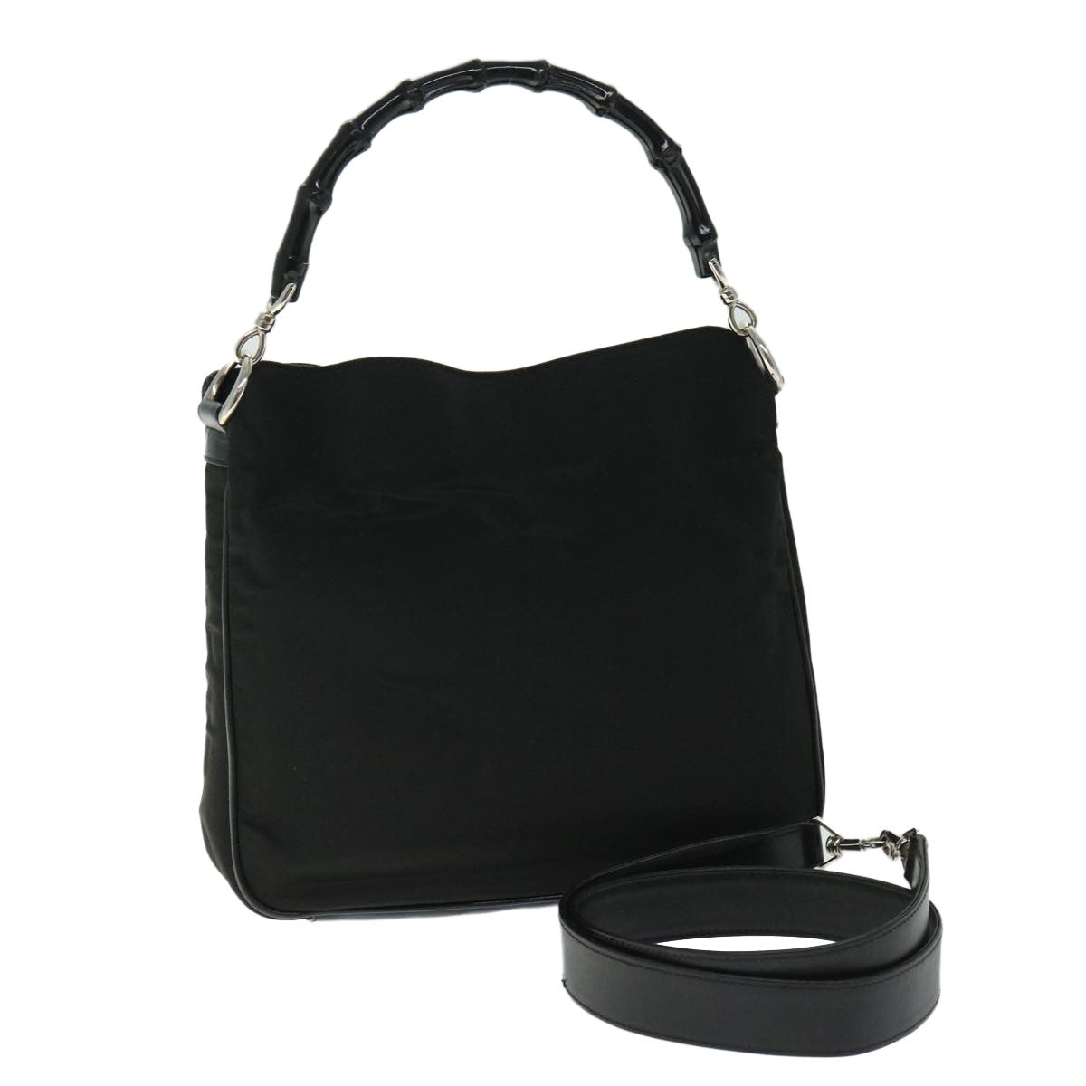 Gucci Vintage Bamboo Handle Bag Nylon, Black, Nylon, Handbag