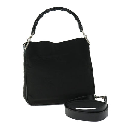 Gucci Vintage Bamboo Handle Bag Nylon, Black, Nylon, Handbag