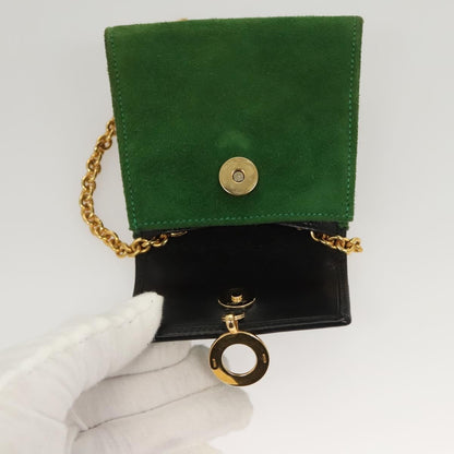 Celine Circle logo Suede and Leather, GREEN, SUEDE, Clutche & pouche