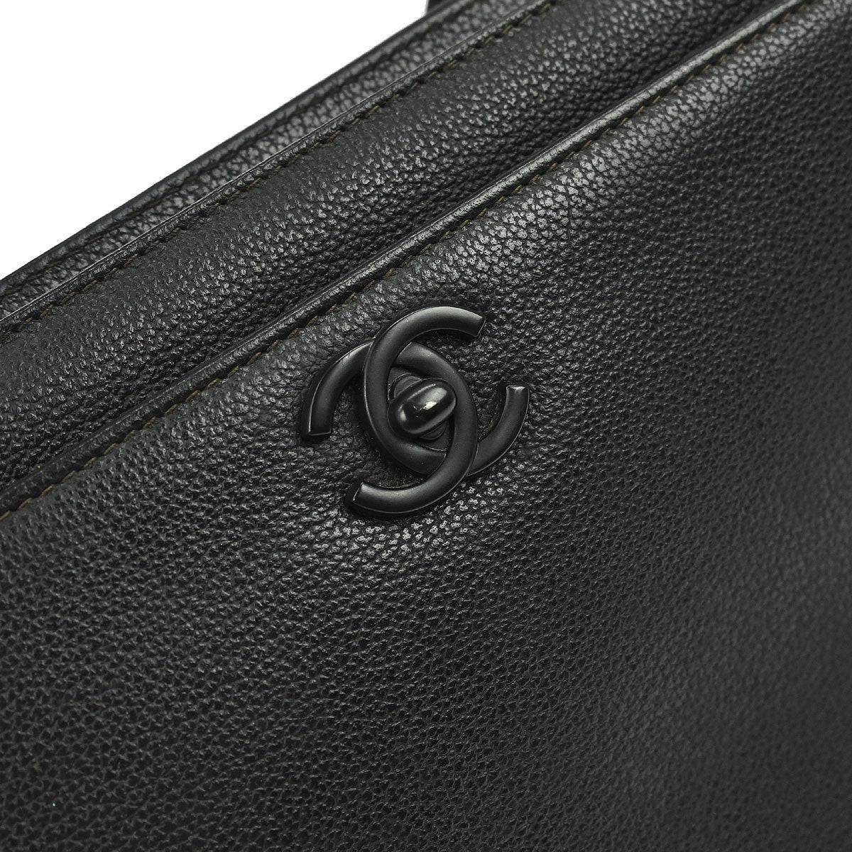 Chanel Vintage CC Lock Tote Leather, BLACK, LEATHER, Tote bag