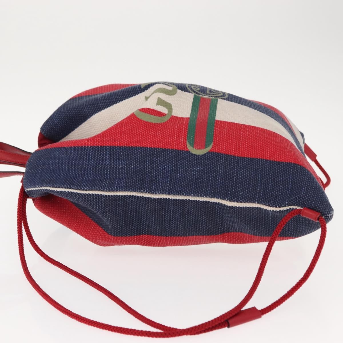 Gucci Logo Drawstring Backpack Striped Canvas, BLUE, CANVAS, Backpack