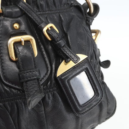 Prada Gaufre Convertible Satchel Nappa Leather, BLACK, LEATHER, Handbag
