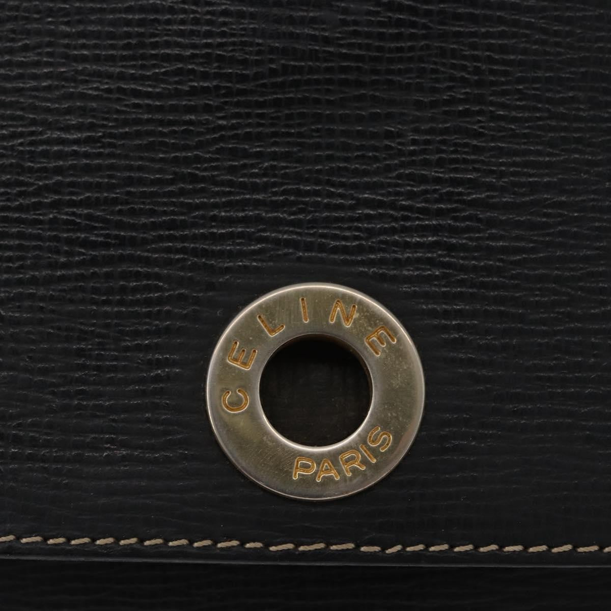 Celine Circle Logo Shoulder Bag Leather, BLACK, LEATHER, Shoulder bag