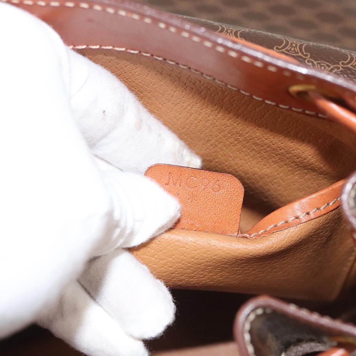 Celine Vintage Drawstring Flap Backpack Macadam Coated Canvas, BROWN, CANVAS, Backpack