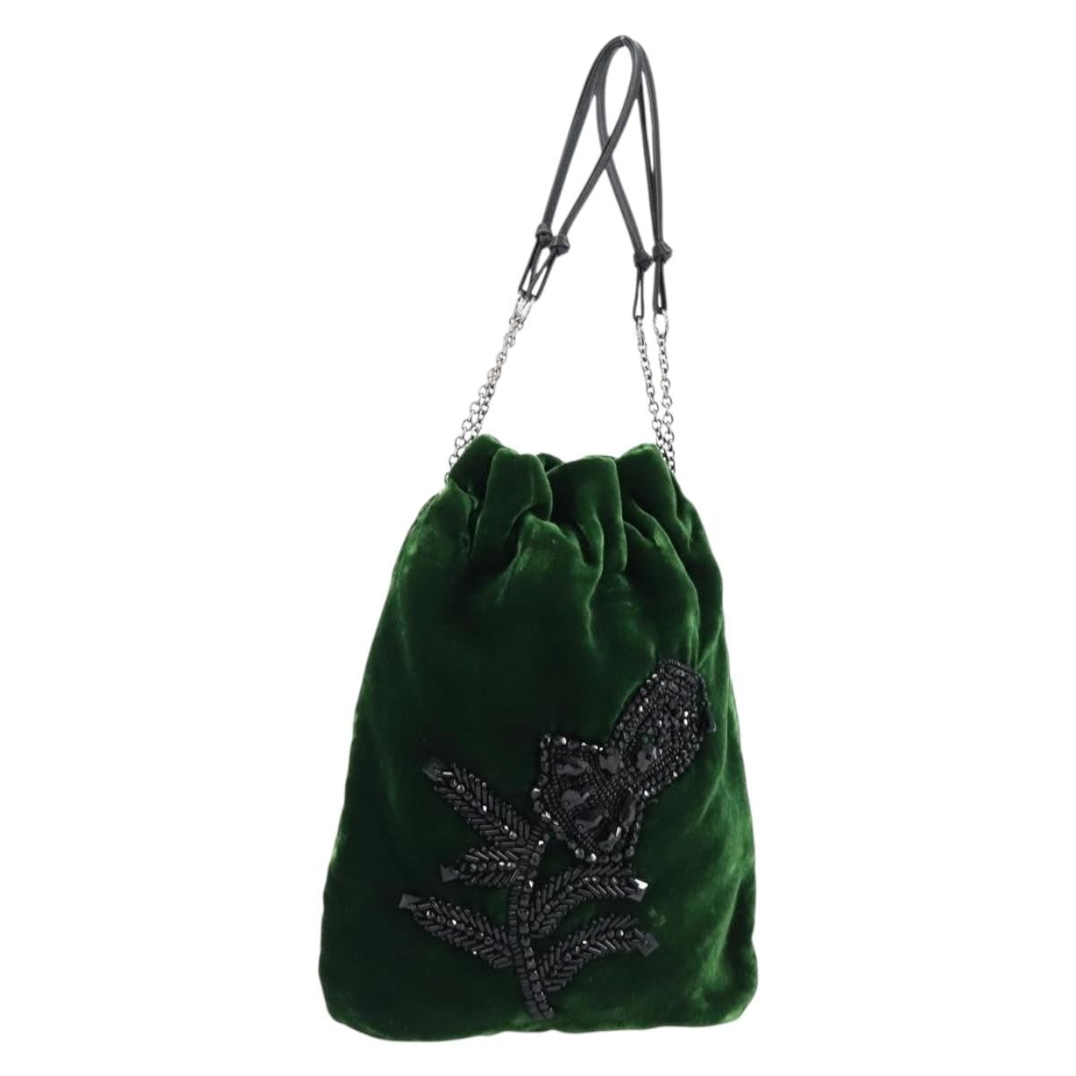 Prada Beads Pouch Velvet, GREEN, VELVET, Clutche & pouche
