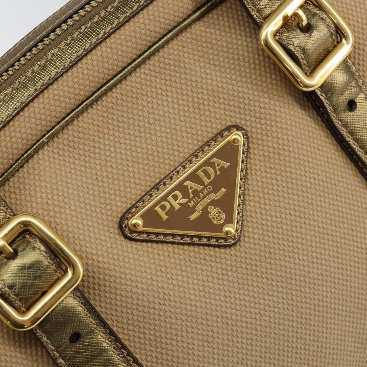 Prada Bowler Bag Canvas with Leather, BEIGE, CANVAS, Handbag