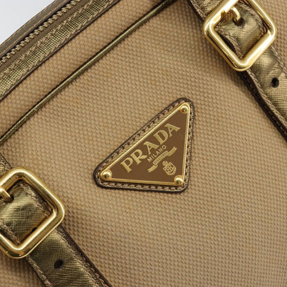 Prada Bowler Bag Canvas with Leather, BEIGE, CANVAS, Handbag
