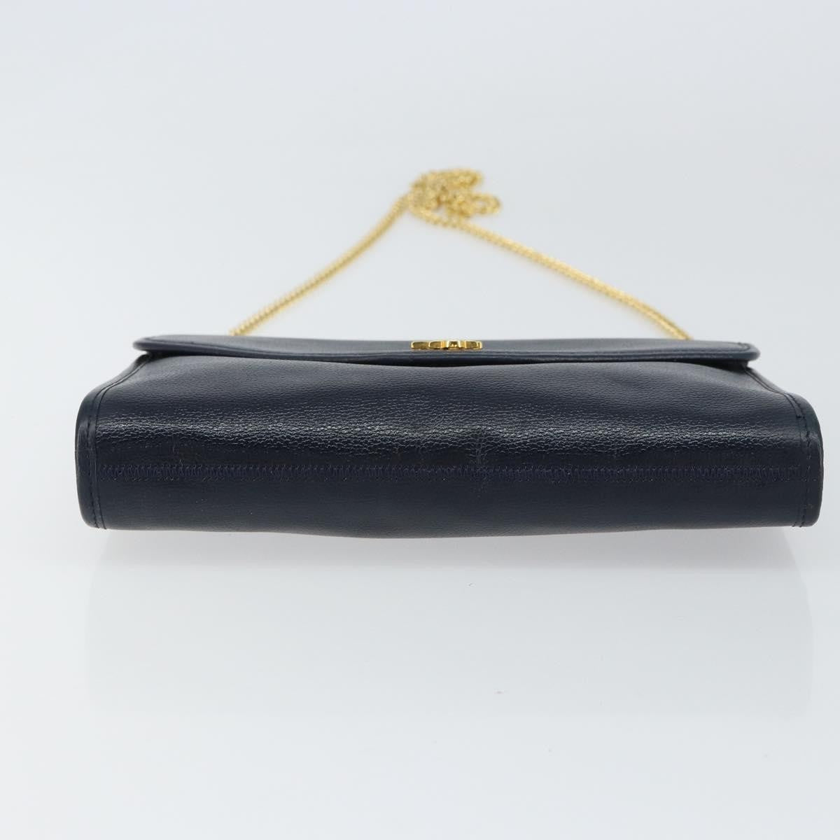 Christian Dior Vintage Chain Flap Shoulder Bag Leather, NAVY, LEATHER, Shoulder bag