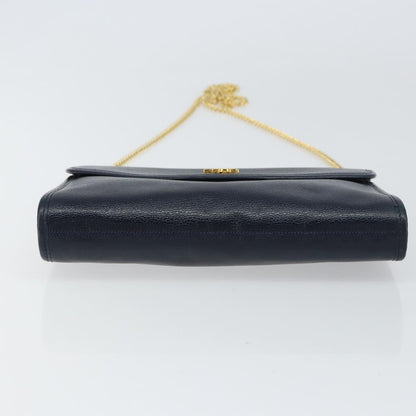 Christian Dior Vintage Chain Flap Shoulder Bag Leather, NAVY, LEATHER, Shoulder bag