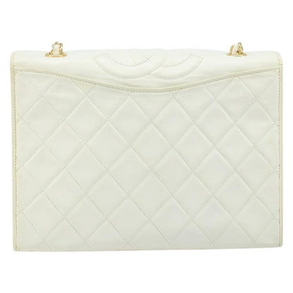 Chanel Vintage CC Full Flap Bag Quilted Lambskin, White, Leather, Shoulder Bag