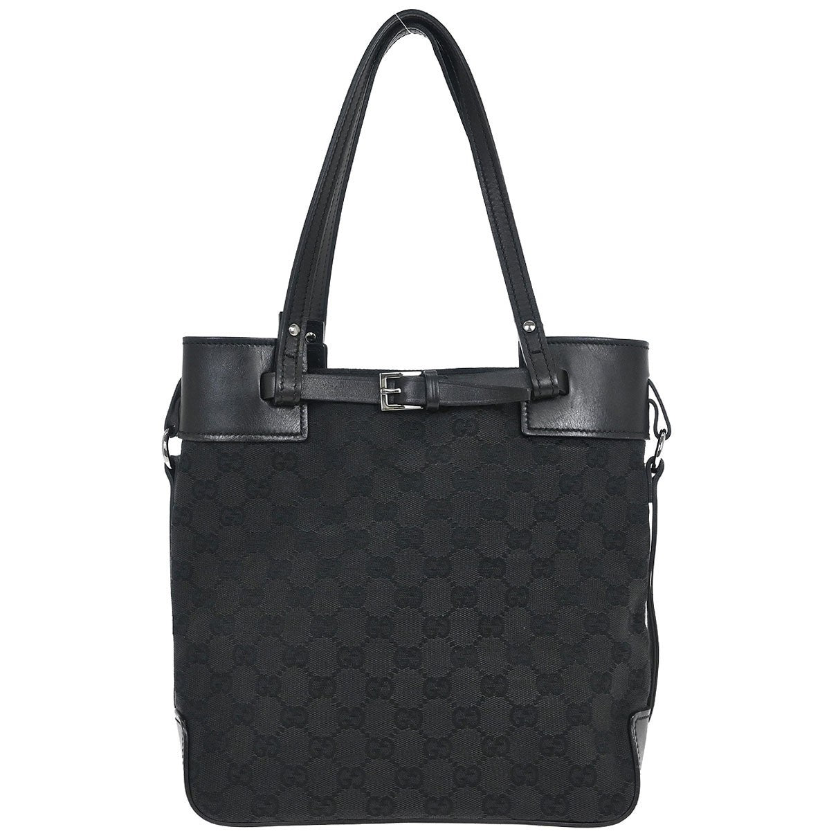 Gucci Belted Bucket Tote GG Canvas with Leather, Black, Canvas, Tote Bag