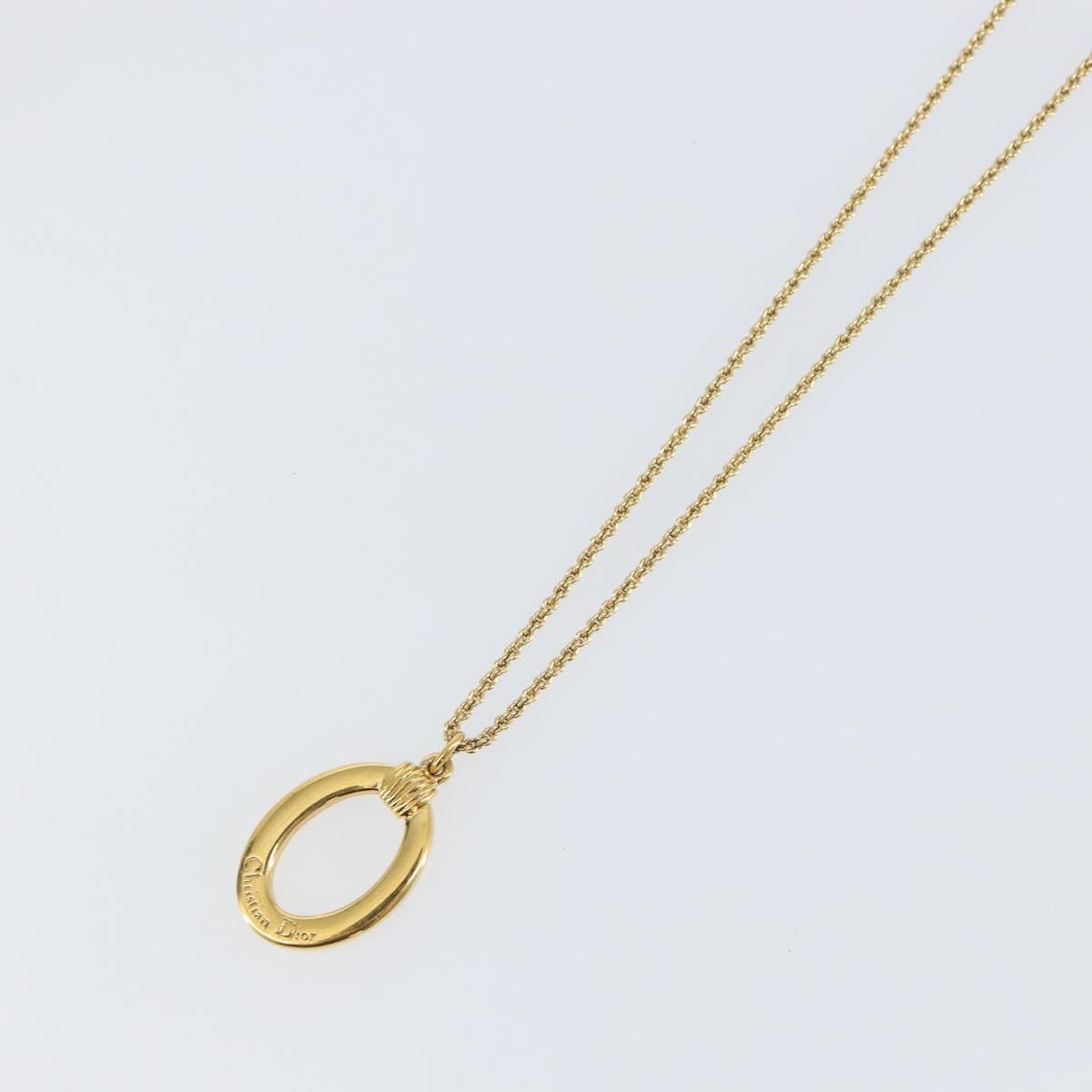 Christian Dior Vintage Logo Round Pendant Necklace Metal, GOLD, METAL, Necklace