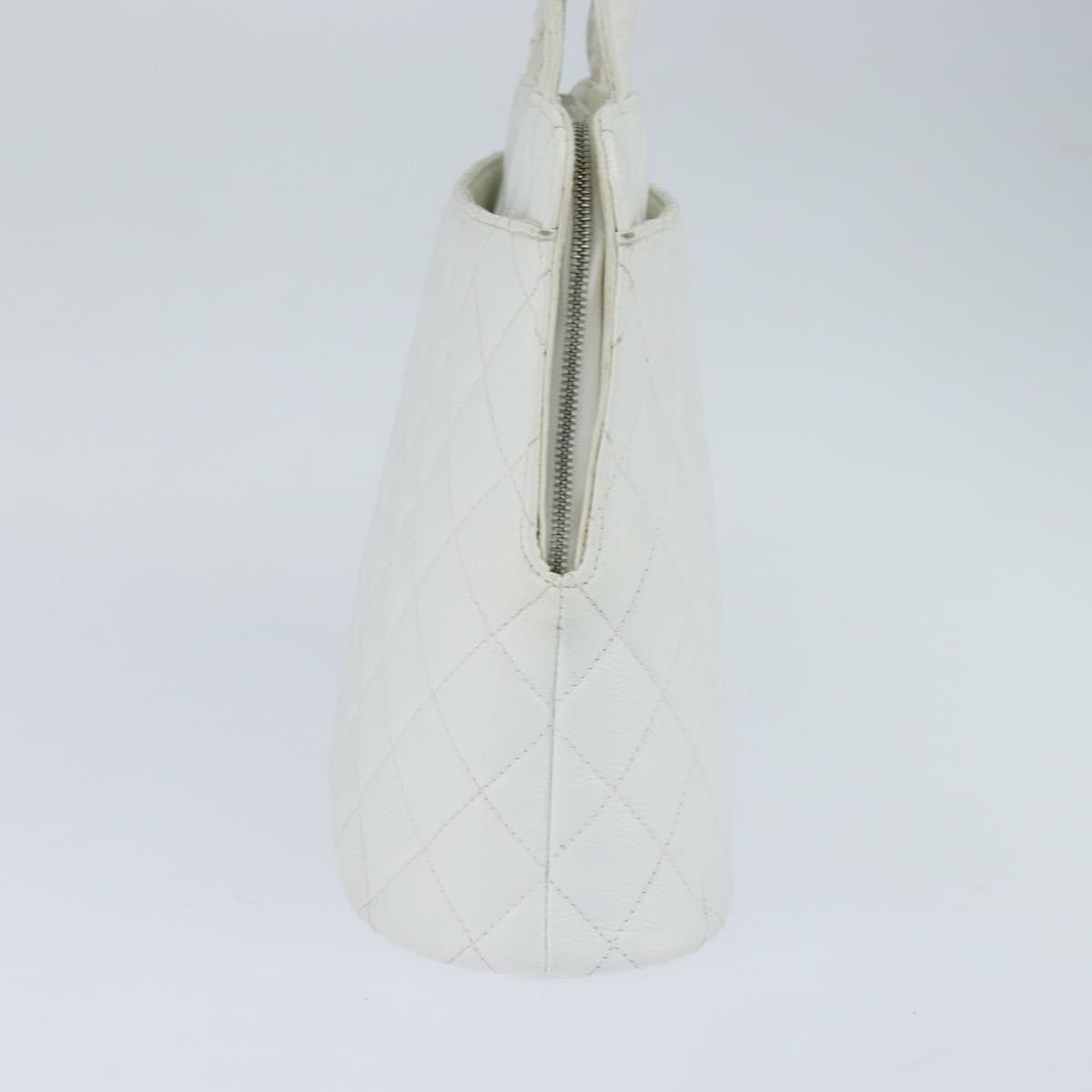 Chanel Vintage CC Zip Around Bowler Bag Quilted Caviar, WHITE, LEATHER, Tote bag