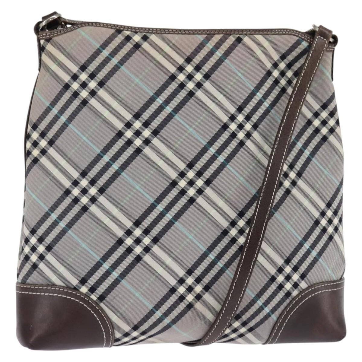 Burberry Nova Check Blue Label Canvas, Gray, Nylon, Shoulder Bag