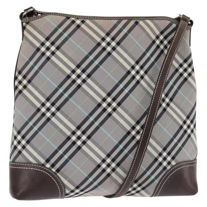 Burberry Nova Check Blue Label Canvas, Gray, Nylon, Shoulder Bag