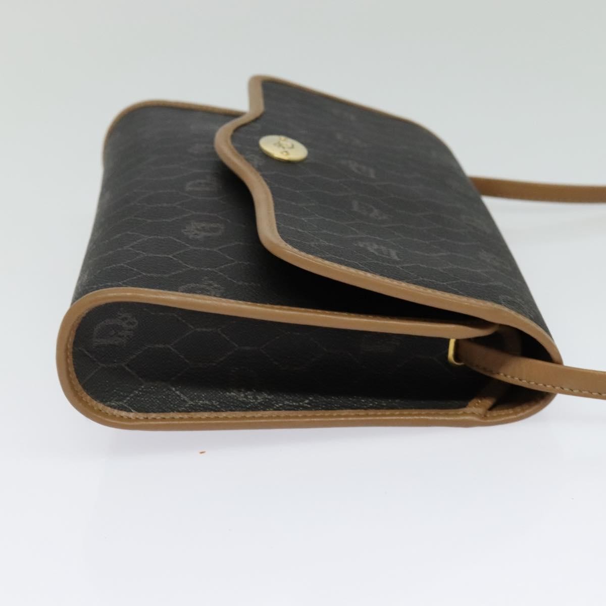 Christian Dior Vintage Honeycomb Flap Crossbody Bag Coated Canvas, BLACK, CANVAS, Crossbody bag