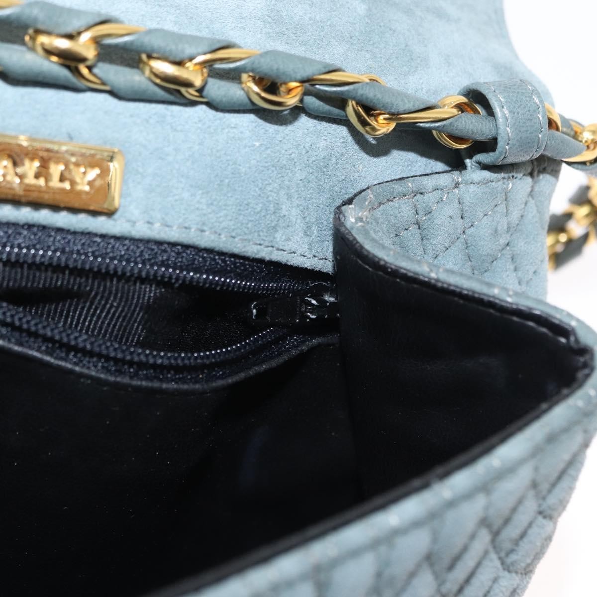 Bally Vintage Chain Shoulder Bag Quilted Suede, GRAY, SUEDE, Shoulder bag