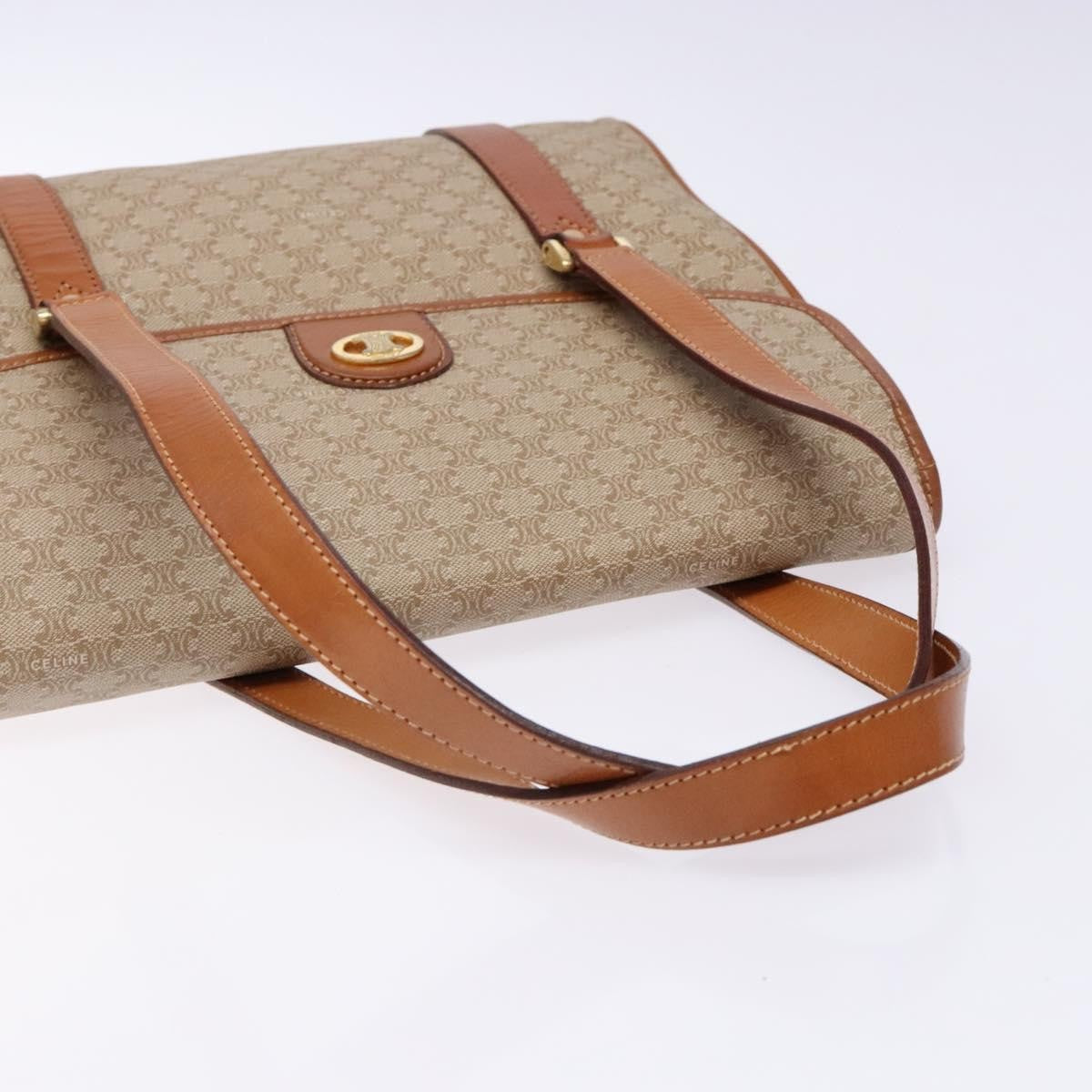 Celine Vintage Macadam Shoulder Bag Canvas and Leather, BEIGE, CANVAS, Shoulder bag