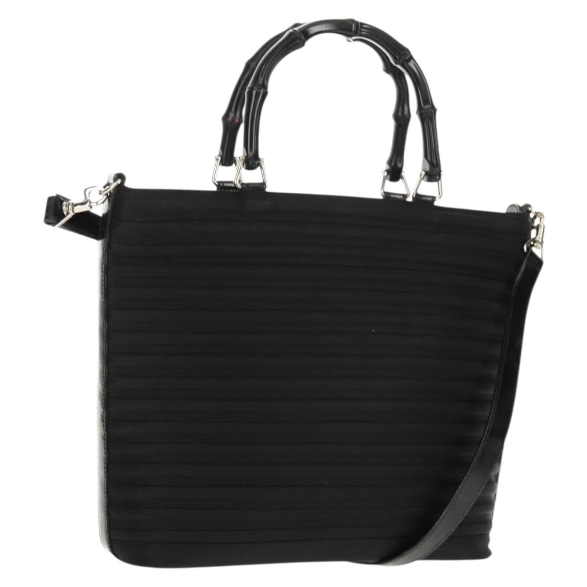Gucci Vintage Bamboo Handle Bag Nylon, BLACK, NYLON, Handbag