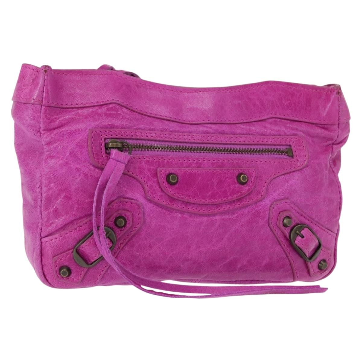 Balenciaga Classic Studs Cosmetic Pouch Leather, PURPLE, LEATHER, Clutche & pouche