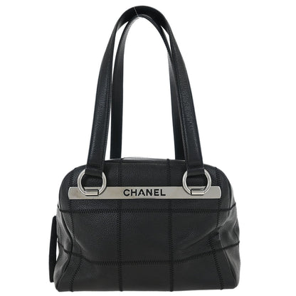 Chanel Square Stitch Bowler Bag Quilted Caviar, Black, Leather, Shoulder Bag