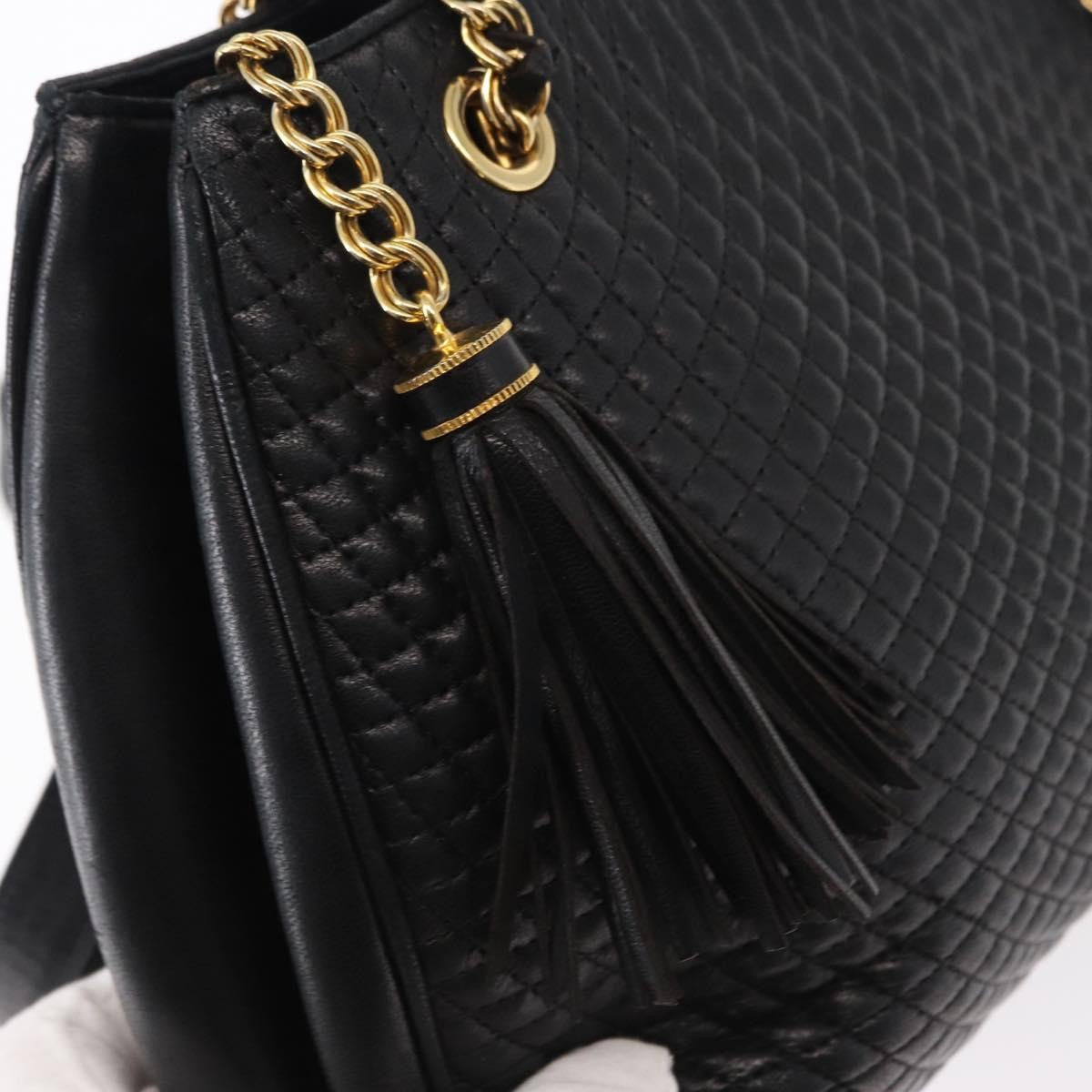 Bally Vintage Chain Shoulder Bag Quilted Leather, BLACK, LEATHER, Shoulder bag