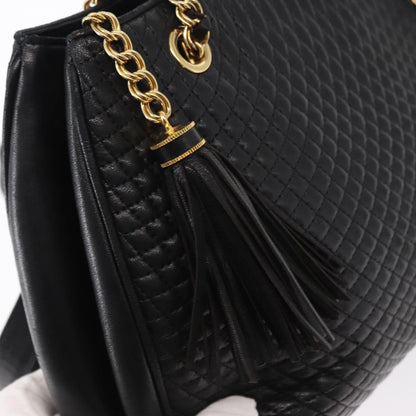 Bally Vintage Chain Shoulder Bag Quilted Leather, BLACK, LEATHER, Shoulder bag