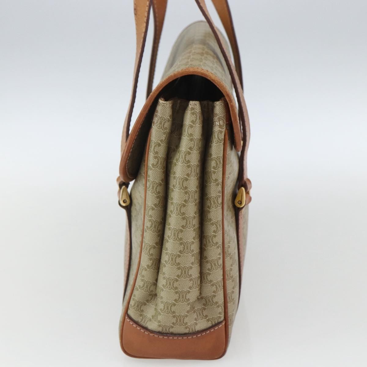 Celine Vintage Macadam Handbag Canvas and Leather, BEIGE, CANVAS, Handbag