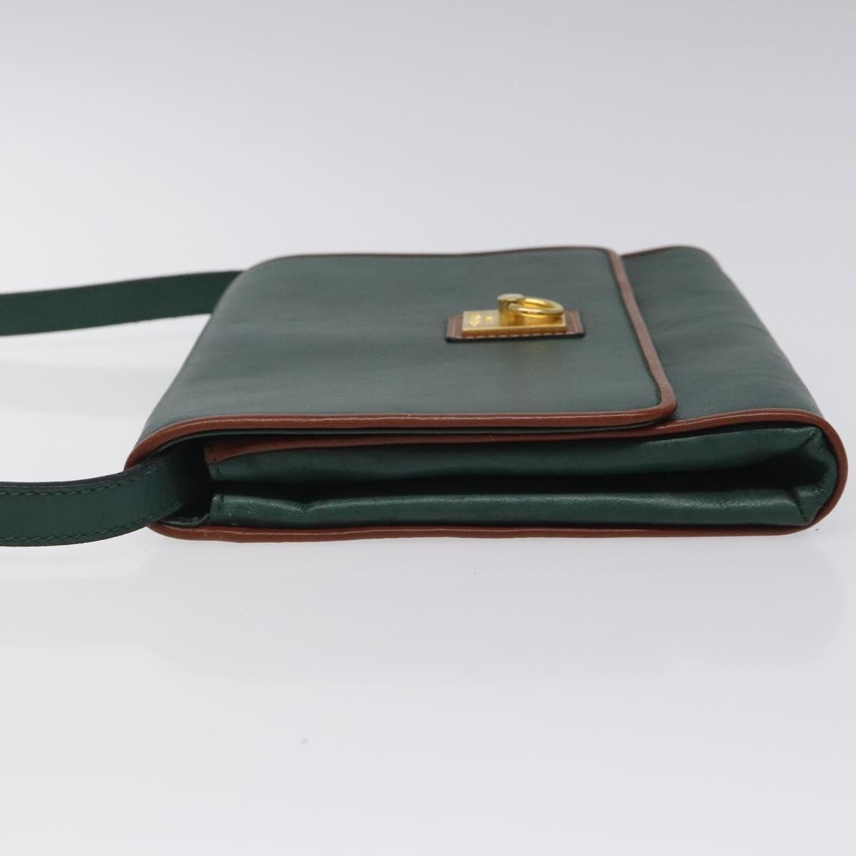 Celine Vintage Triomphe Flap Bag Leather, GREEN, LEATHER, Shoulder bag