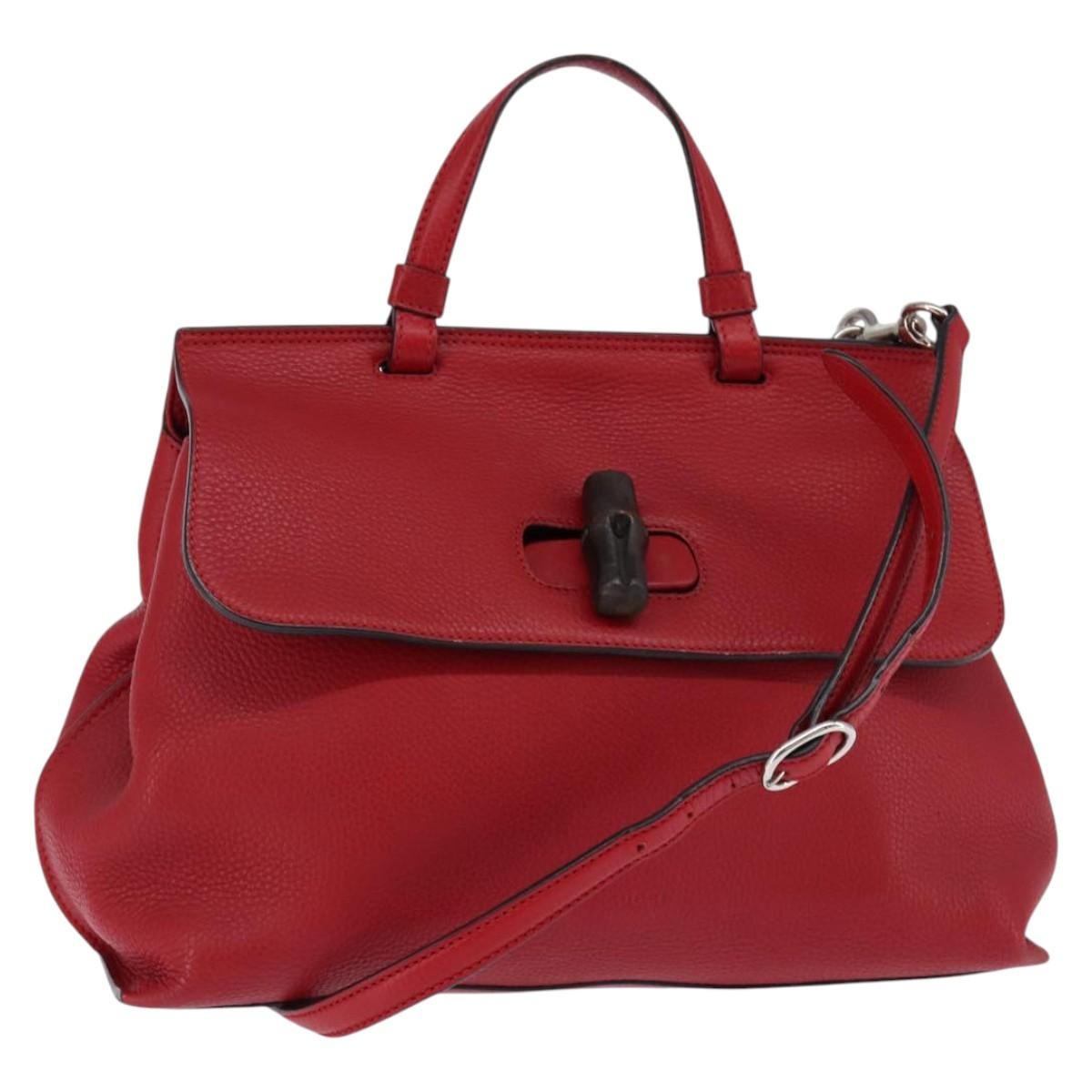 Gucci Bamboo Daily Top Handle Bag Leather, RED, LEATHER, Handbag