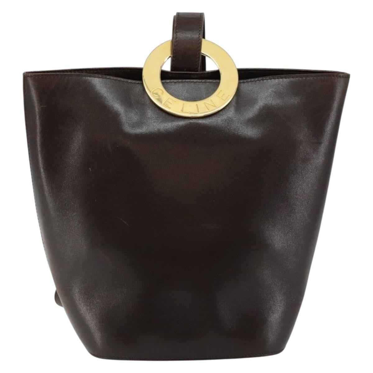 Celine Circle logo Leather, BROWN, LEATHER, Shoulder bag