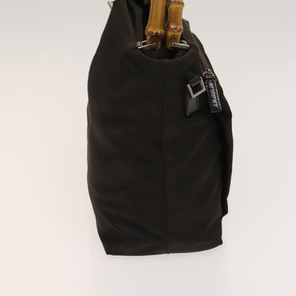Gucci Vintage Bamboo Handle Bag Nylon, BROWN, NYLON, Handbag