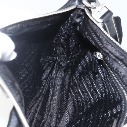 Prada Belted Shoulder Bag Tessuto with Leather, BLACK, NYLON, Shoulder bag