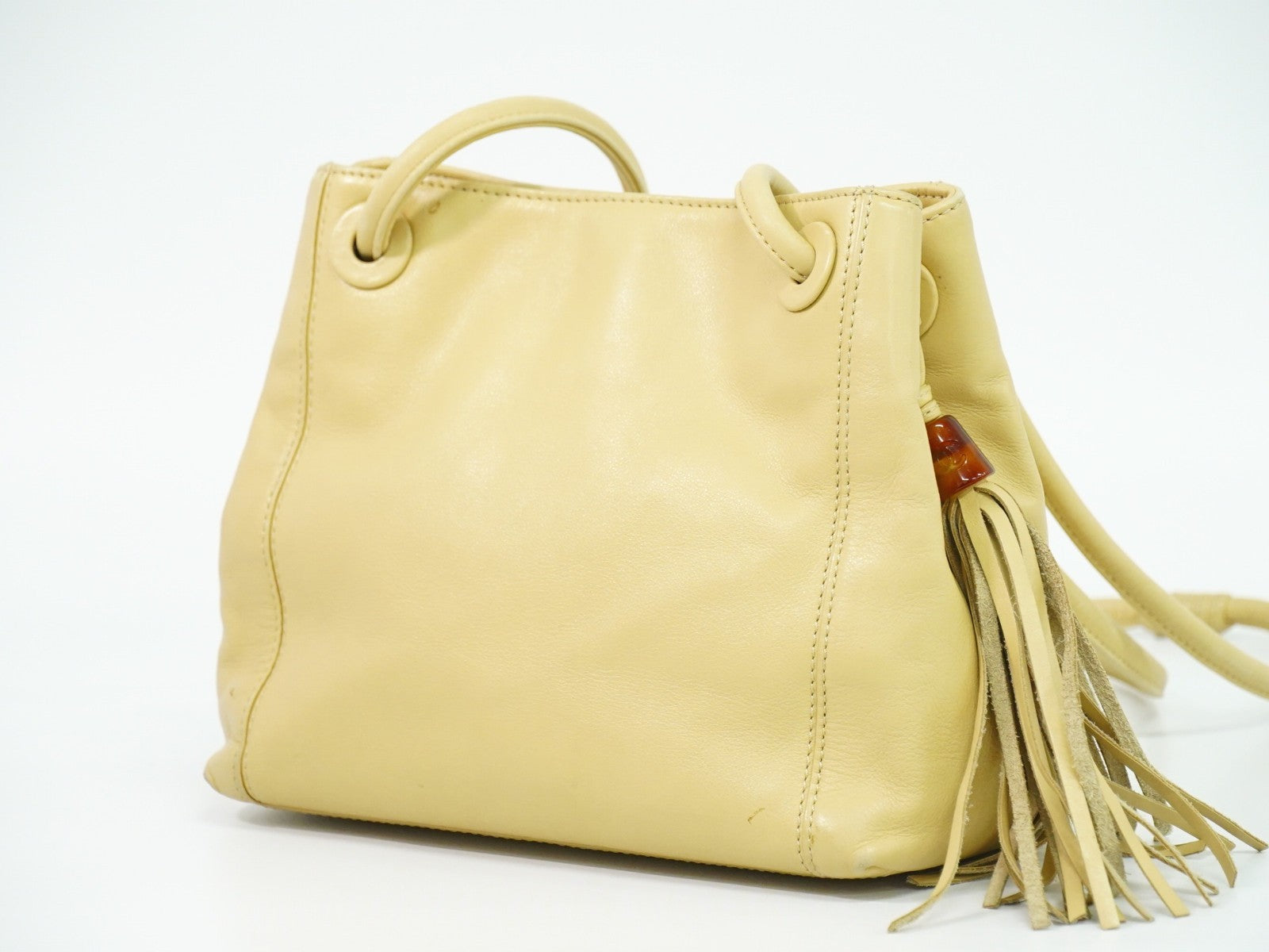 Chanel Vintage CC Tassel Shoulder Bag Lambskin, BEIGE, LEATHER, Shoulder bag