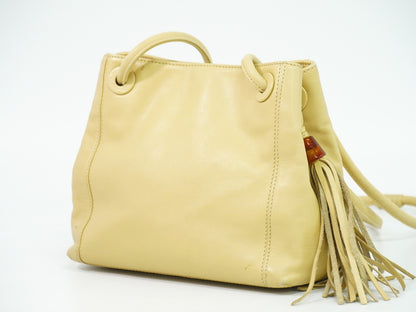 Chanel Vintage CC Tassel Shoulder Bag Lambskin, BEIGE, LEATHER, Shoulder bag