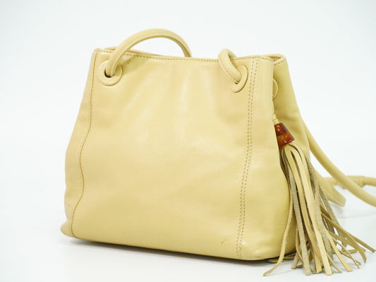 Chanel Vintage CC Tassel Shoulder Bag Lambskin, BEIGE, LEATHER, Shoulder bag