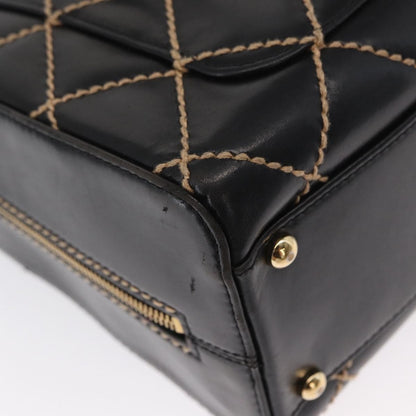 Chanel Surpique Boston Bag Quilted Leather, BLACK, LEATHER, Travel bag