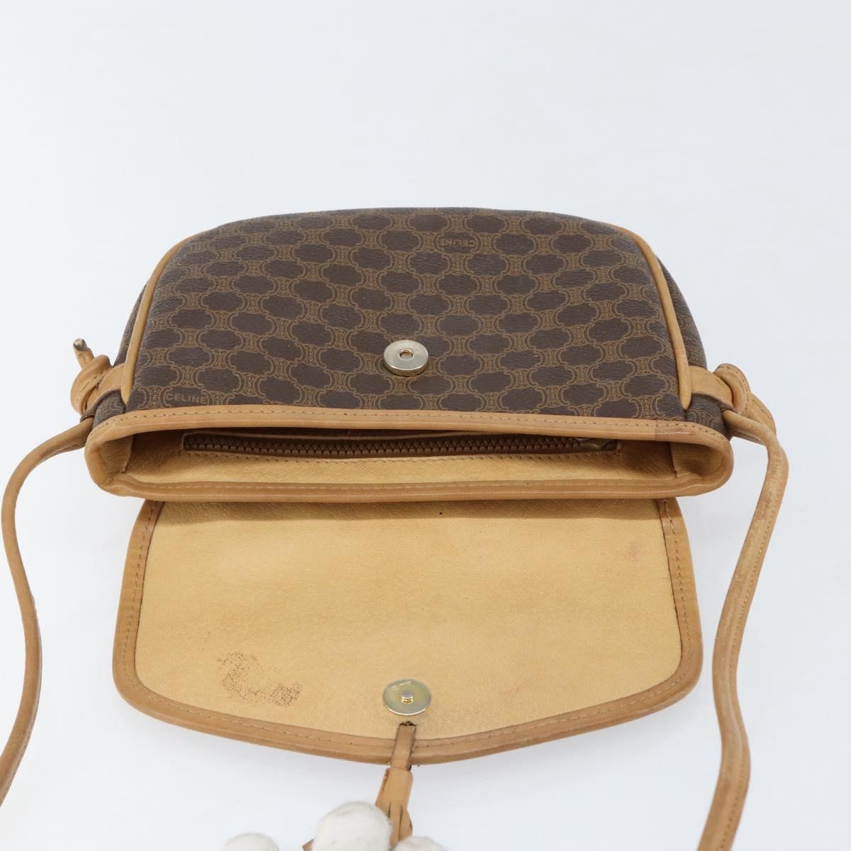 Celine Vintage Macadam Shoulder Bag Canvas and Leather, BROWN, CANVAS, Shoulder bag