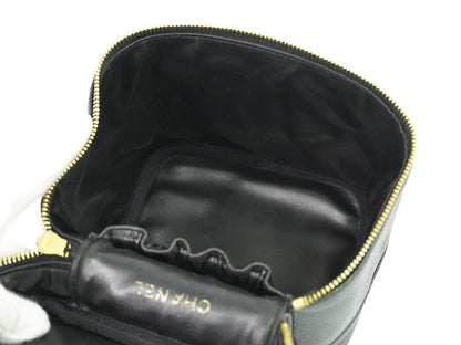 Chanel Vintage Timeless Cosmetic Case Caviar, BLACK, LEATHER, Toiletry Case