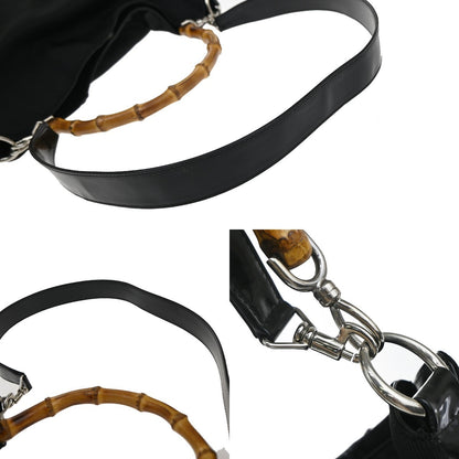 Gucci Vintage Bamboo Handle Open Hobo Nylon, BLACK, NYLON, Shoulder bag