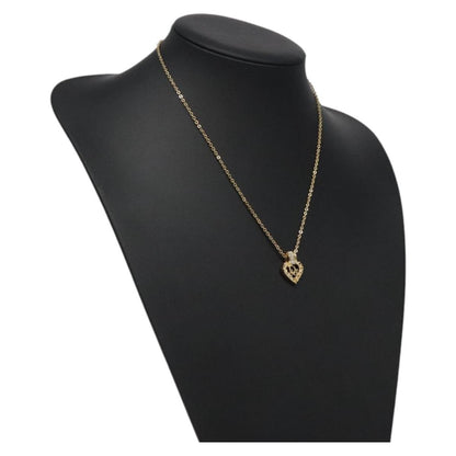 Christian Dior Logo Heart Pendant Necklace Metal with Crystal, GOLD, METAL, Necklace