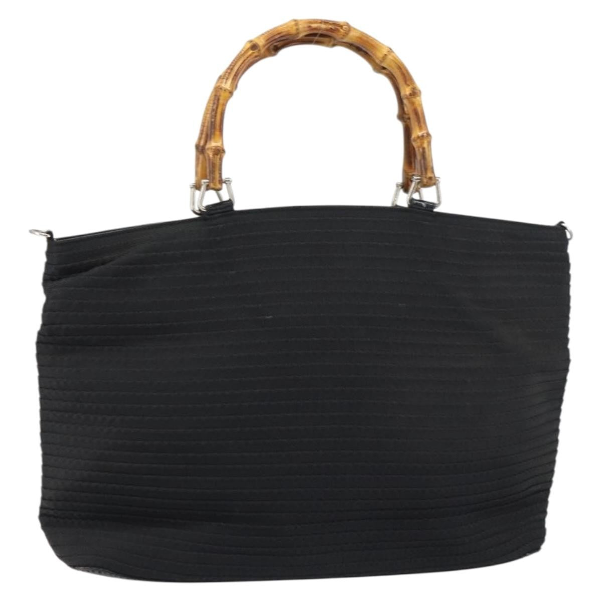 Gucci Vintage Bamboo Handle Bag Nylon, Black, Nylon, Tote Bag
