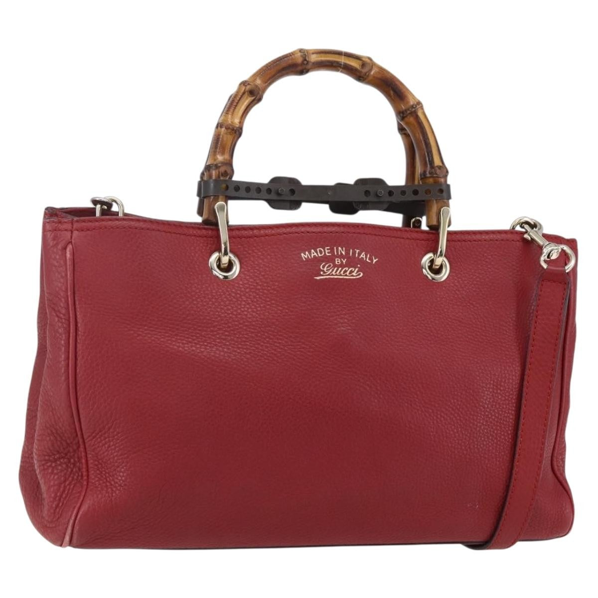 Gucci Bamboo Shopper Tote Leather, RED, LEATHER, Tote bag