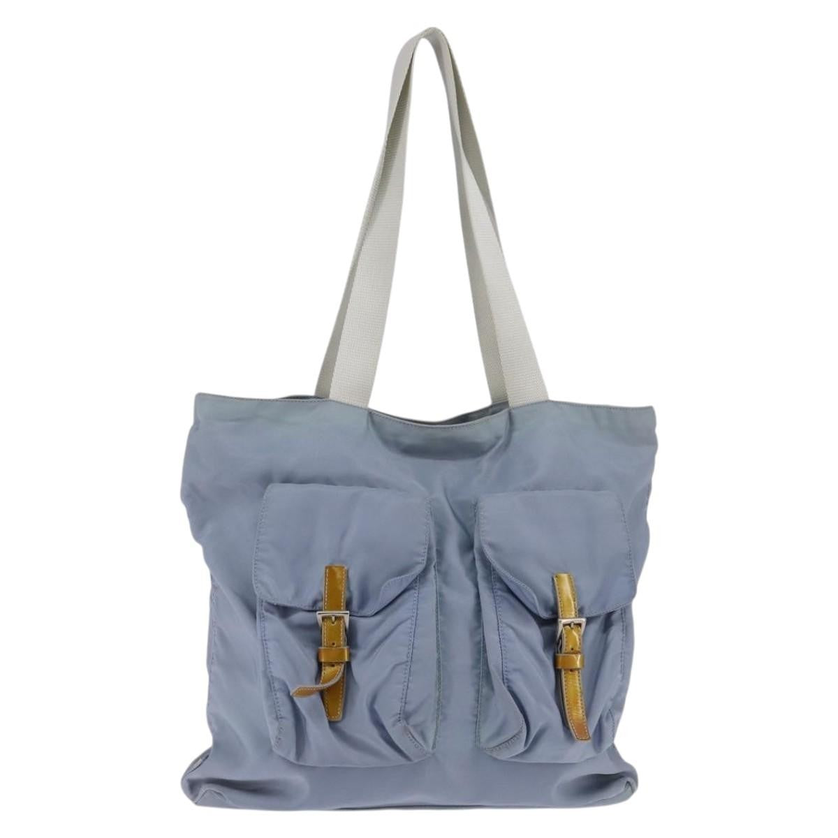 Prada Side Pocket Tote Nylon, BLUE, NYLON, Tote bag