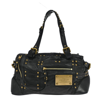 Louis Vuitton Riveting Handbag Studded Lambskin, BLACK, LEATHER, Shoulder bag