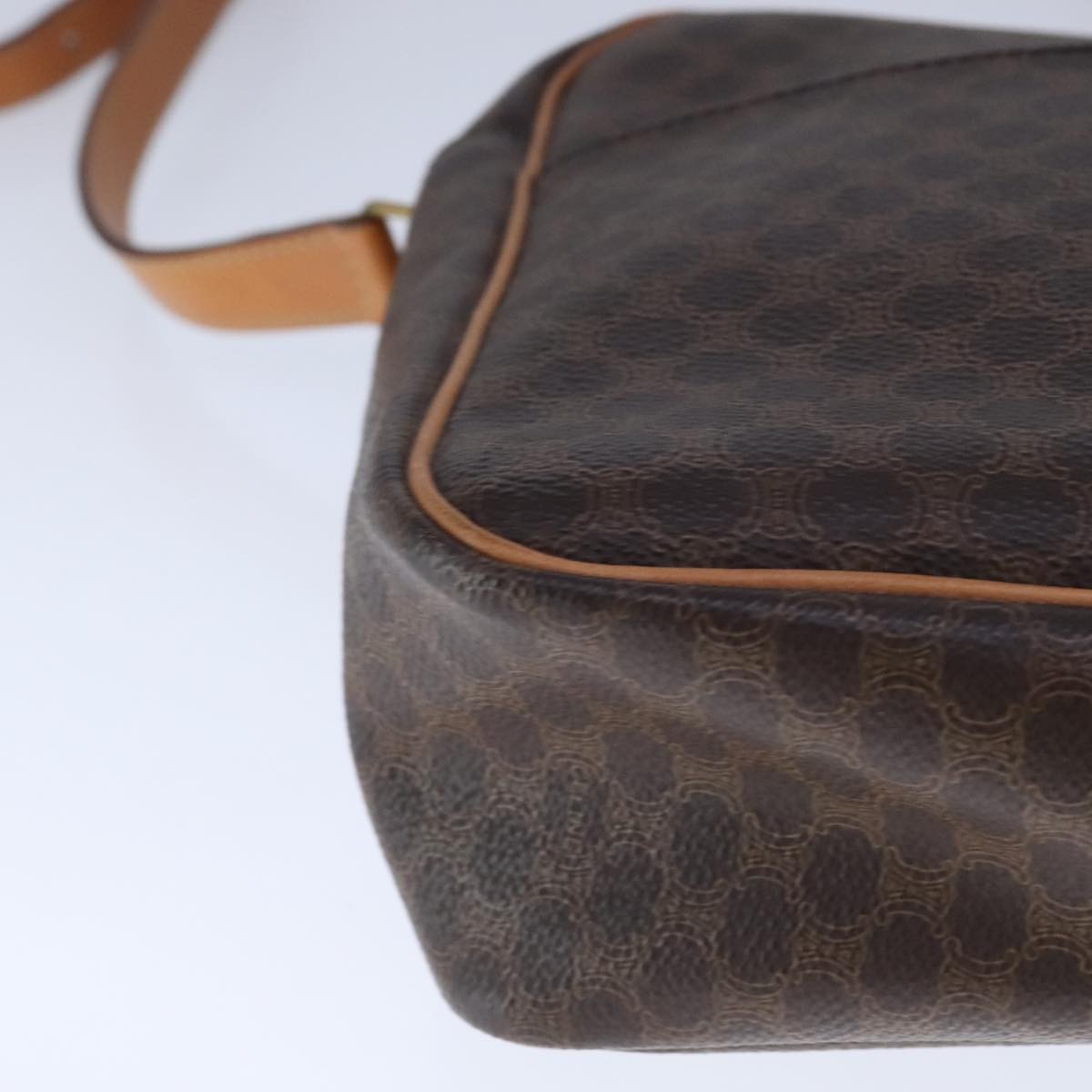 Celine Vintage Macadam Shoulder Bag Leather, BROWN, PVC,Leather,Canvas, Shoulder bag