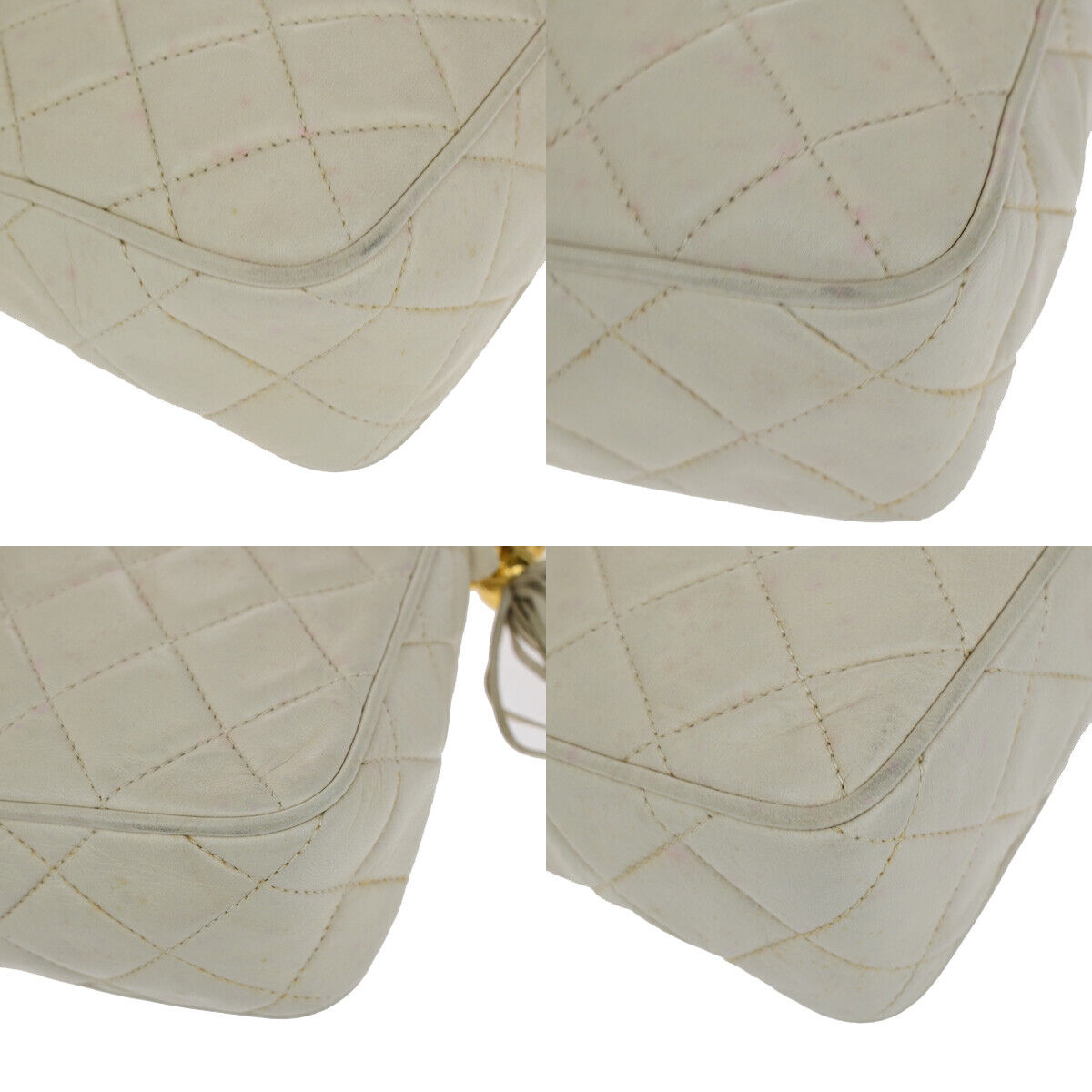 Chanel Vintage Camera Tassel Bag Chevron Lambskin, IVORY, LEATHER, Shoulder bag